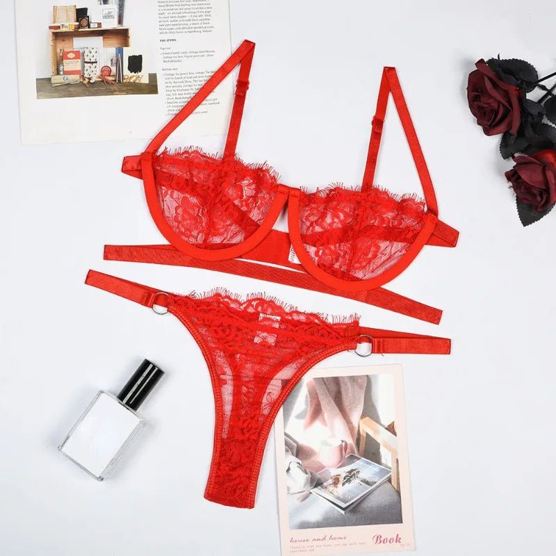 Ensemble lingerie dentelle transparente – Soutien-gorge & culotte brodés - Nuit Intime