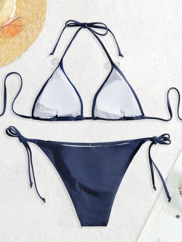 Bikini Triangle Bandeau Sexy – Maillot de Bain Femme Bleu Marine - Nuit Intime