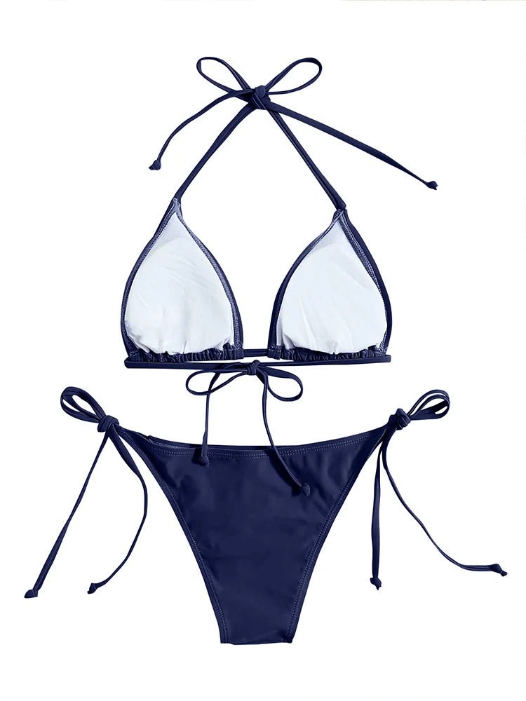 Bikini Triangle Bandeau Sexy – Maillot de Bain Femme Bleu Marine - Nuit Intime