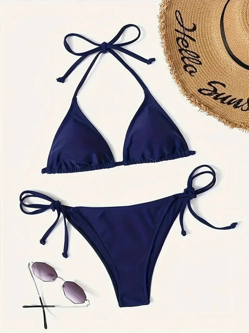 Bikini Triangle Bandeau Sexy – Maillot de Bain Femme Bleu Marine - Nuit Intime