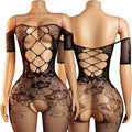 Ensemble de lingerie érotique pour femme, body résille noir , entrejambe ouvert