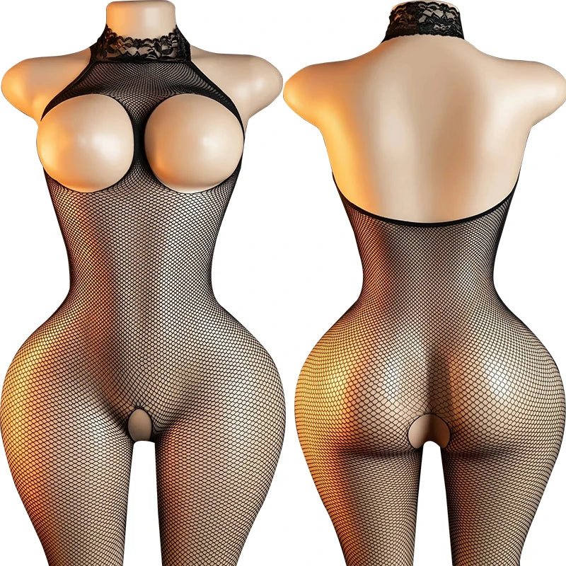 Ensemble de lingerie érotique pour femme, body résille noir , entrejambe ouvert - Nuit Intime